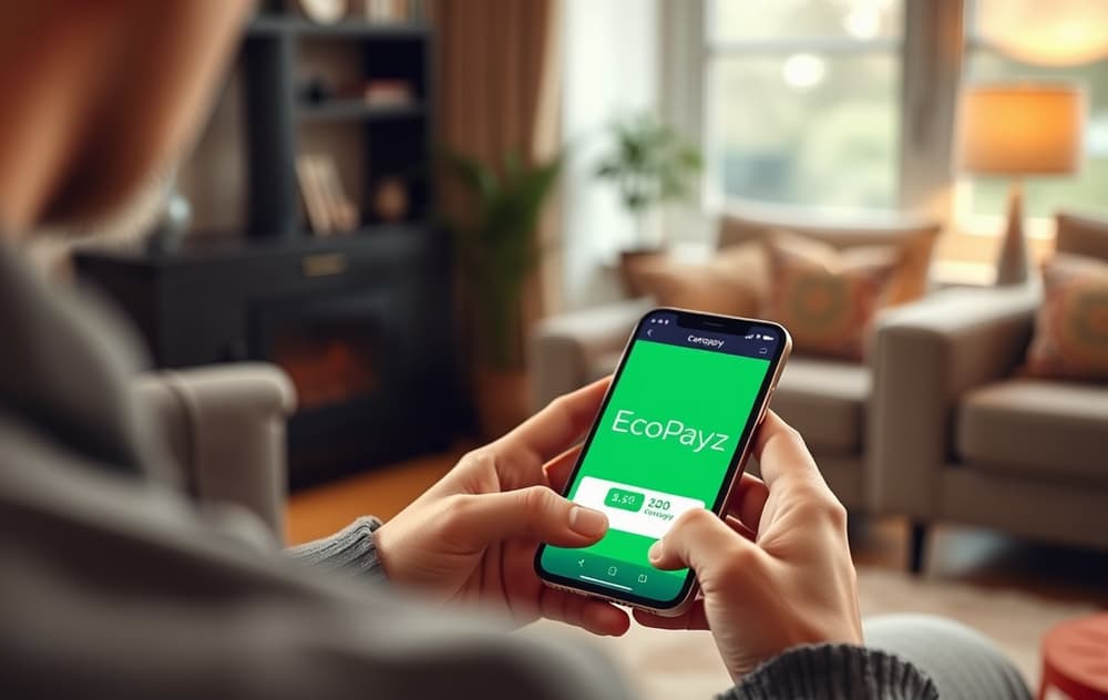 Person som bruker EcoPayz på mobil for casino-innskudd