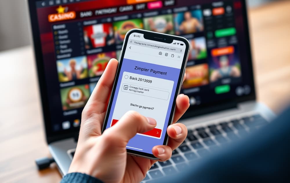 Mobiltelefon med Zimpler-betaling på et norsk nettcasino, BankID-verifikasjon synlig på skjermen.