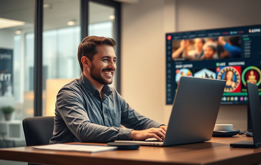 Norsk spiller som chatter med casino kundeservice via live chat på laptop