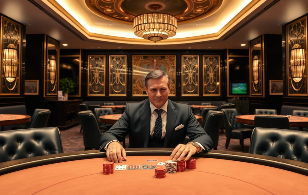 VIP-lounge i et highroller-casino med spillebord og kort