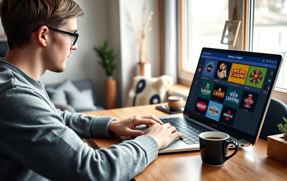 Norsk spiller sammenligner utenlandske casino på laptop hjemme