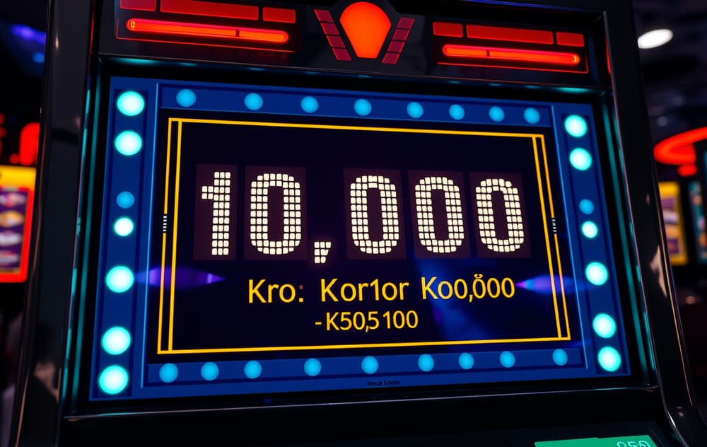 Skjermbilde av en spilleautomat med progressiv jackpot i norske kroner, neonlys og stigende tall.