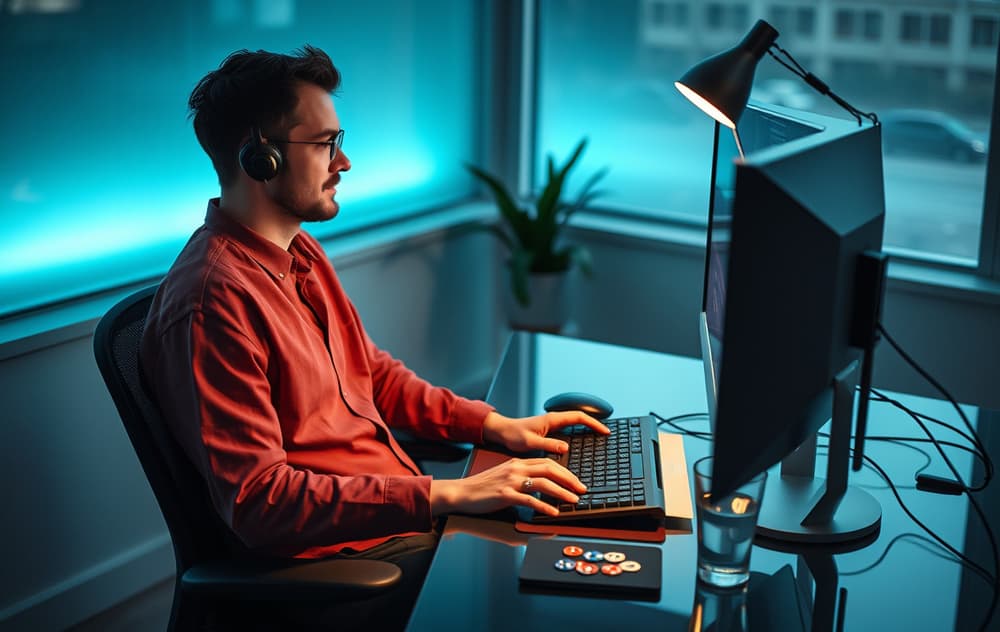 Norsk spiller spiller poker på nett ved PC, ansvarlig spilling